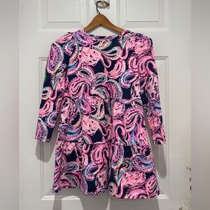 Lilly Pulitzer Girls Pink and Blue Flamingo Patterned Layered Dress